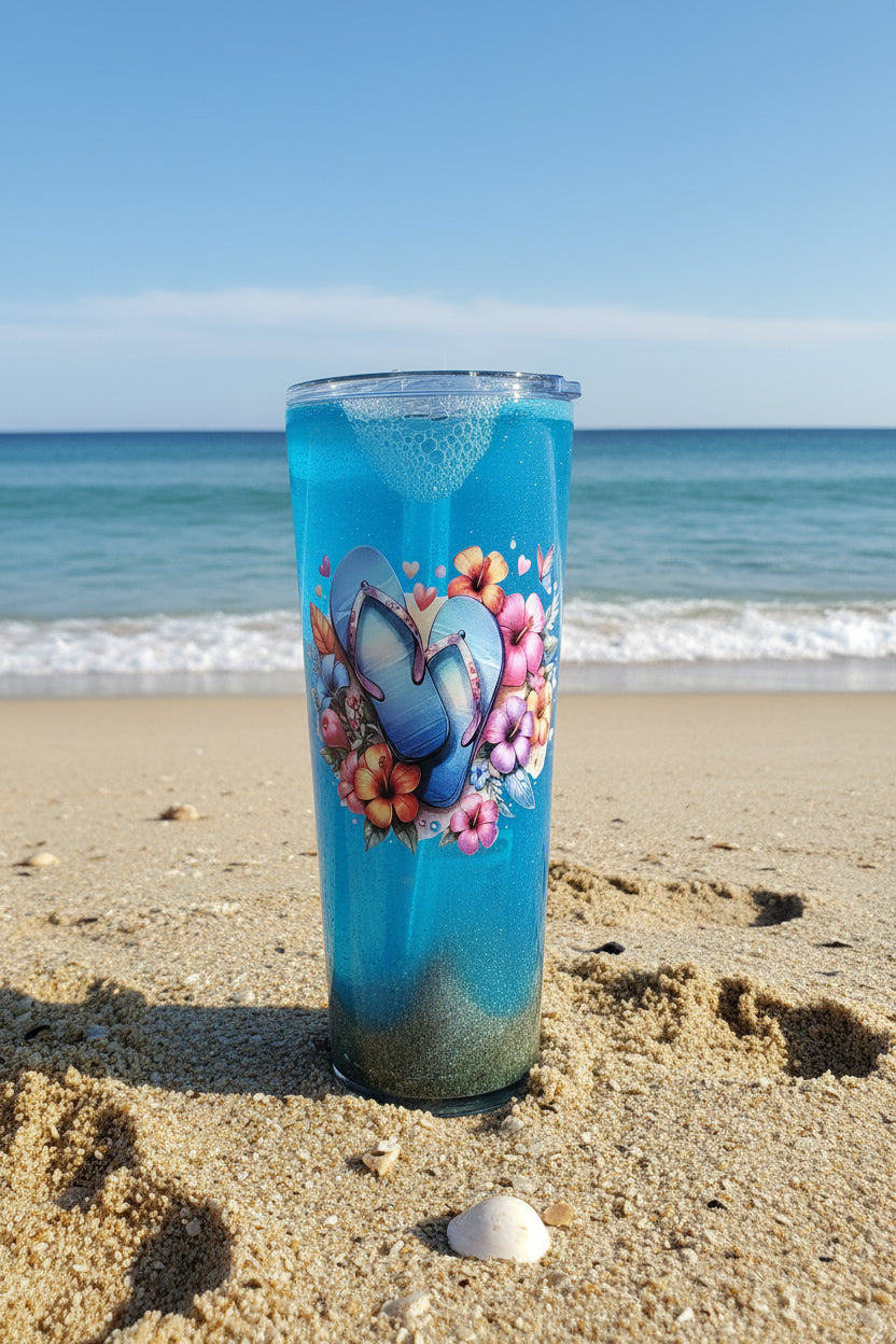 Beach waves snowglobe tumbler 24 oz