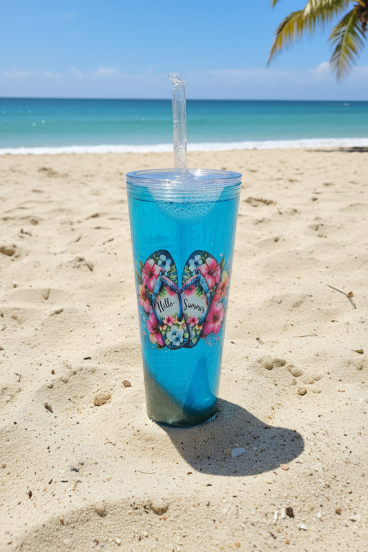 Beach waves snowglobe tumbler 24 oz